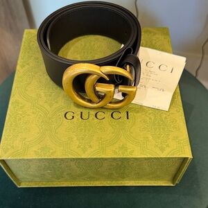 Gucci Black Leather Belt with Gold Double G Buckle